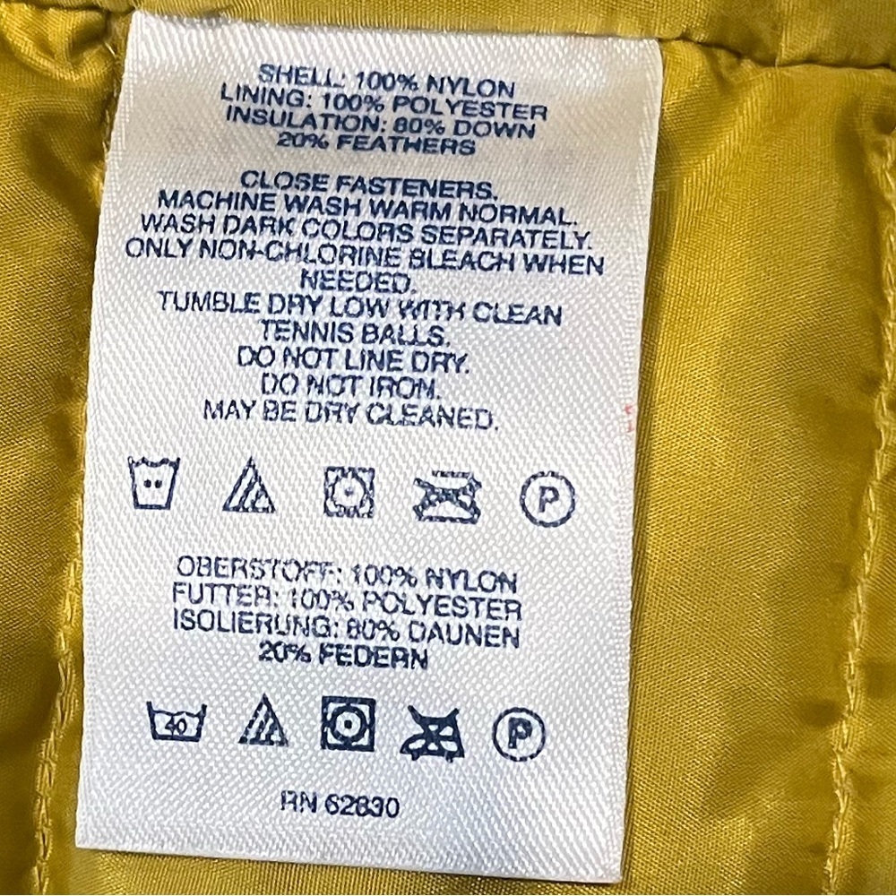Women’s Lands' End Small Down Filled Mustard Yellow Puffer Vest - Picture 8 of 8